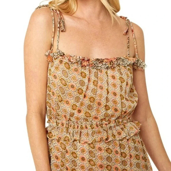 MISA Nita Midi Ruffle Dress in Flora Tile Mix Green and Pink Size S NWT - Picture 12 of 13